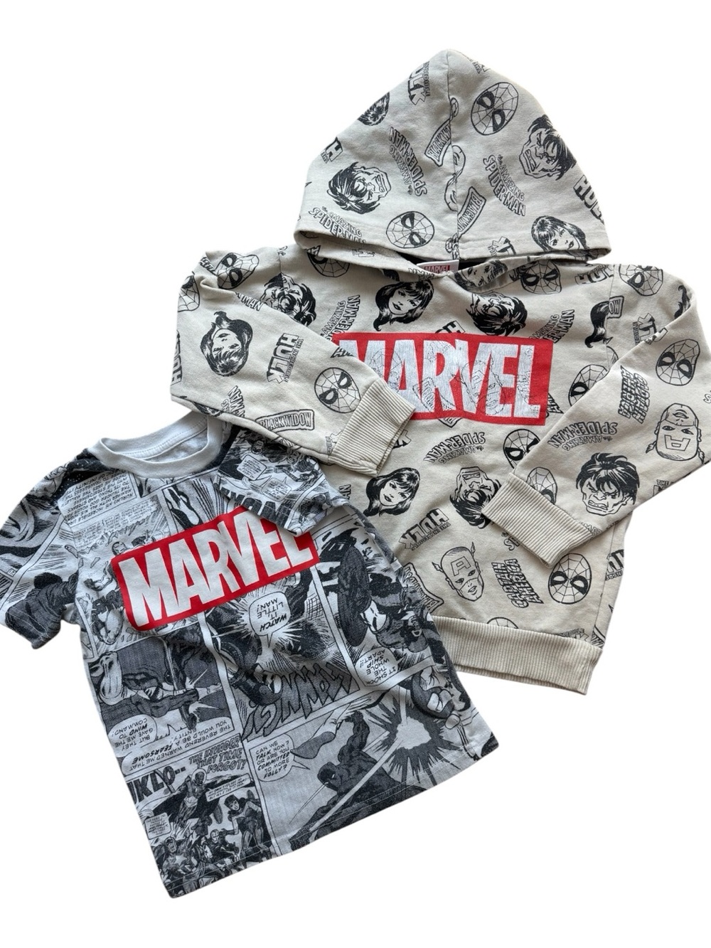 😎Marvel Boys Comic Superhero Spider-Man Hulk Graphic Tee & Hoodie Set 5T